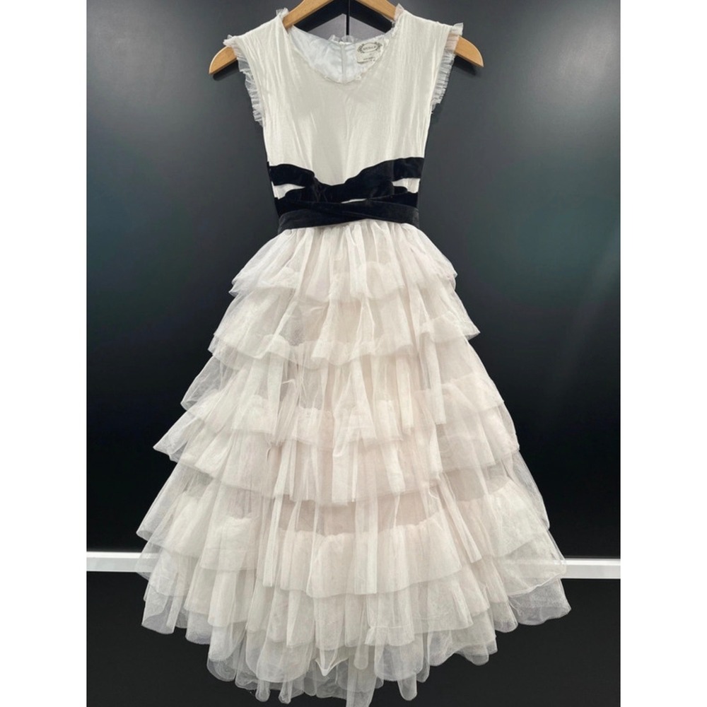 Joyfolie Geneva Petticoat Dress Cream Tulle Ruffle Velvet Sash Kids 12